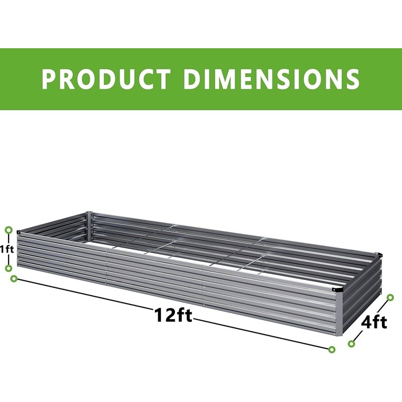 2PCS 12x4x1FT Galvanized Raised Garden Bed Kit Vegetable Boxes-Rectangle Box