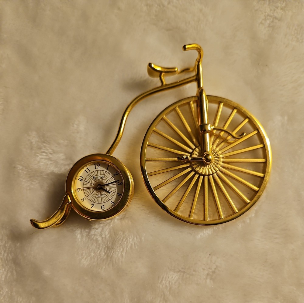 Miniature Bulova Penny Farthing Brass Bicycle Clock