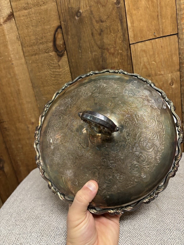 Vintage WM A Rogers Oneida Silver Plate Three Footed Engraved Covered Tureen