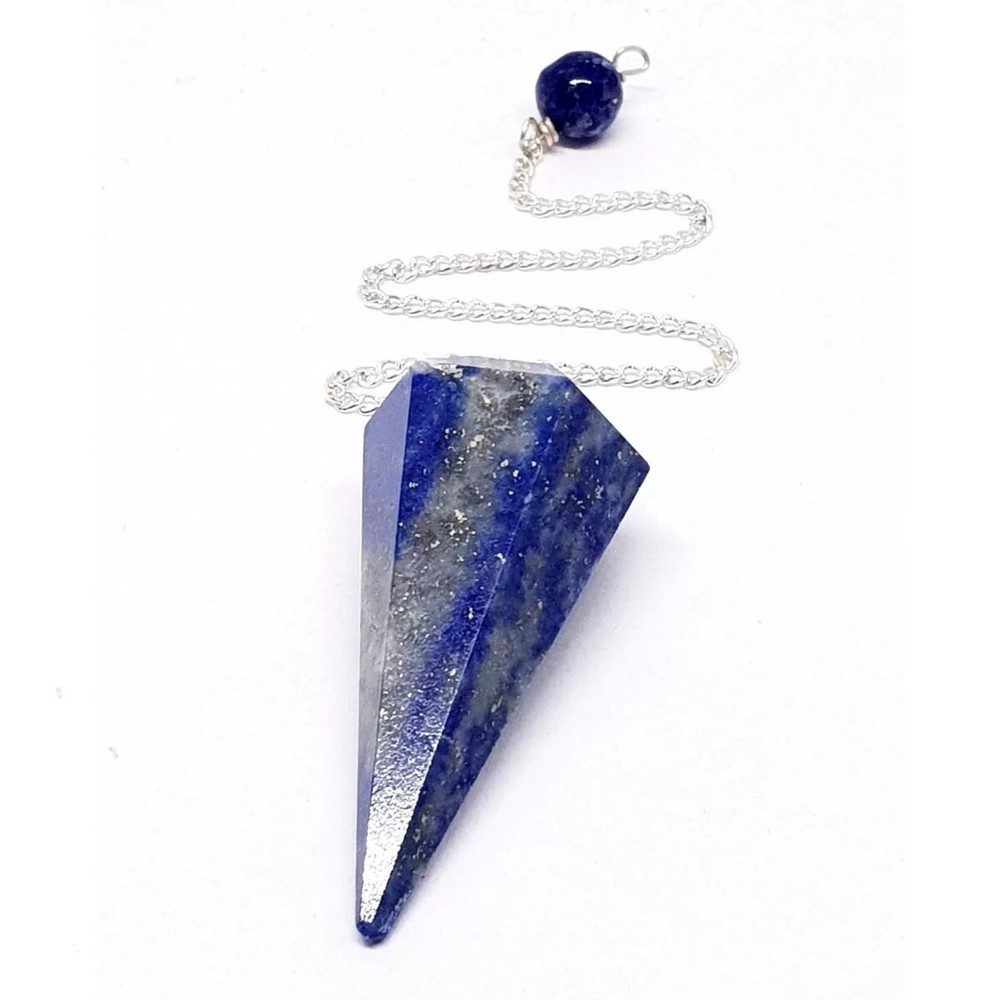 Lapis Lazuli Pendulum Dowser Chain Crystal Dowsing Divination Gemstone Tool Gift