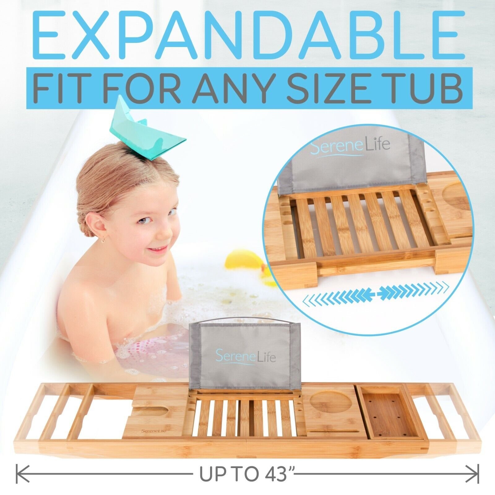 Luxury Bamboo Bathtub Caddy Tray - Adjustable Natural Wood Bath Tub Organizer