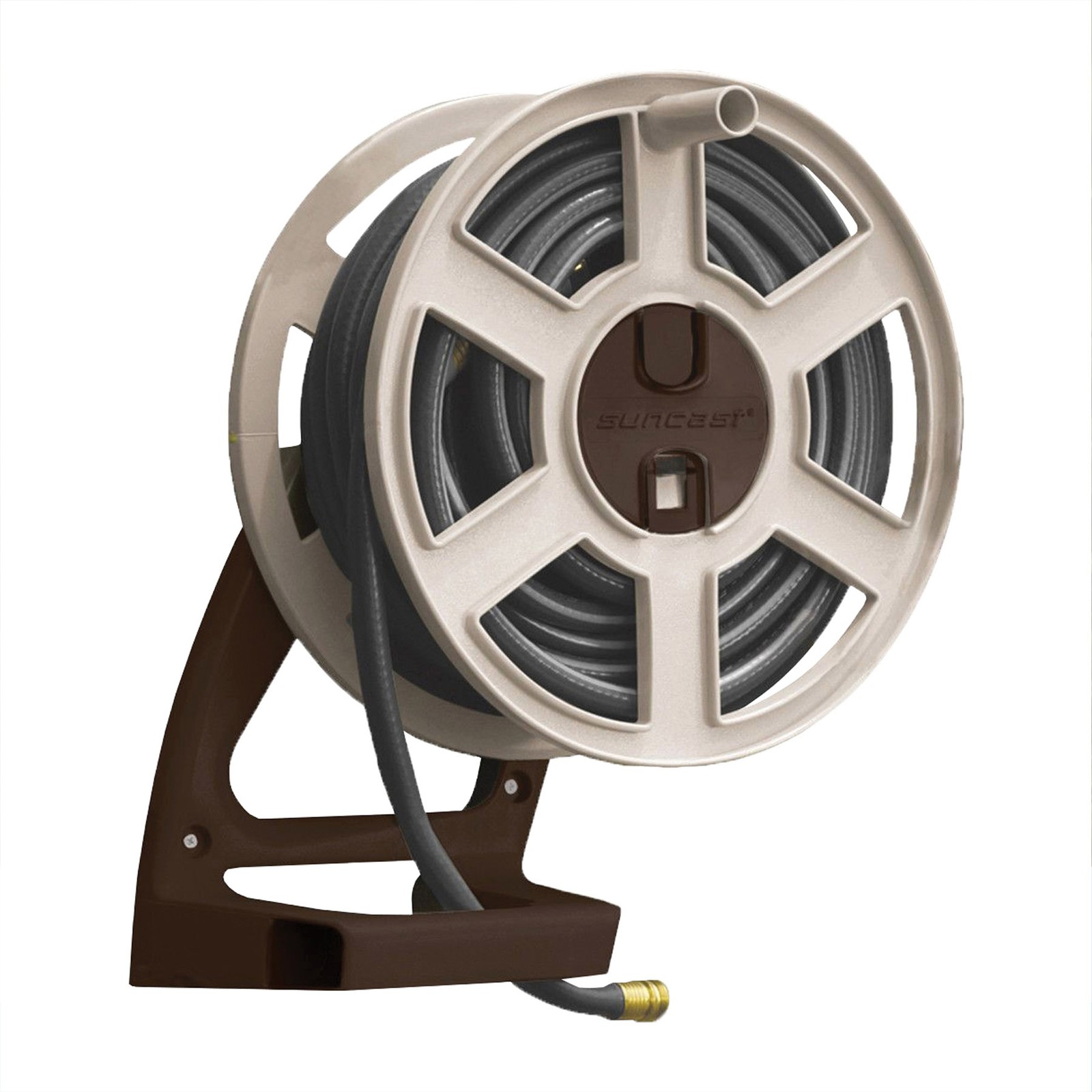 Suncast Sidewinder 100-Foot Wall Mount Garden Hose Reel, Taupe