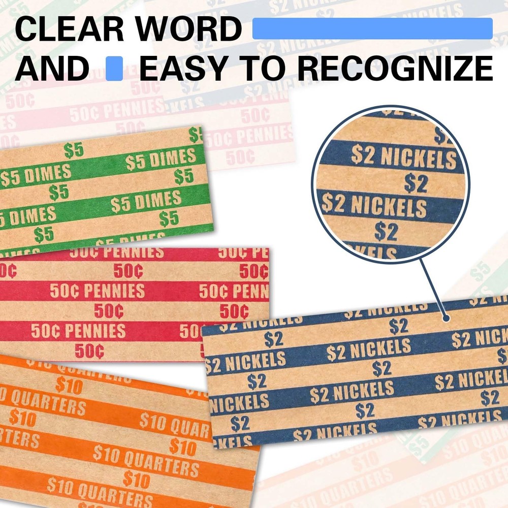 200 Pcs Assorted Packed Flat Stripped Coin Wrappers, Coin Rolls Wrapper