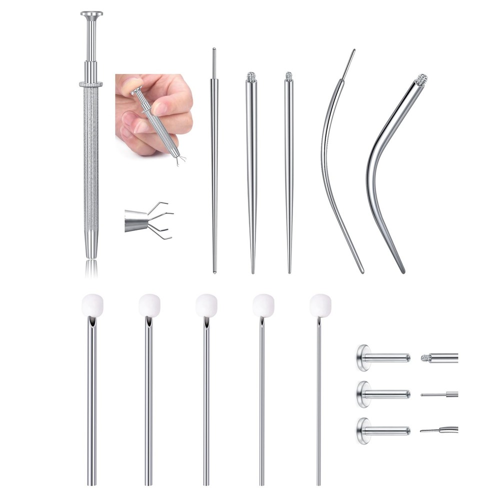 QWALIT Piercing Taper Threadless Small, A2- threader tool + piercing needles