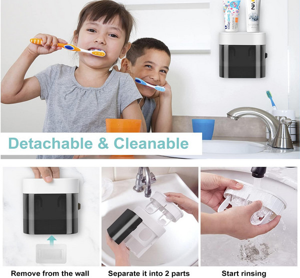 UV Toothbrush Holder Sterilizer w/ Automatic Toothpaste Dispenser Wall Mount