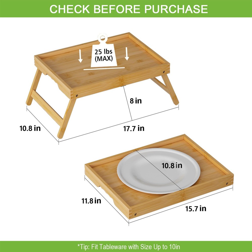 Bed Tray Table with Folding Legs, Bamboo Breakfast in Bed for Kitchen Serving...