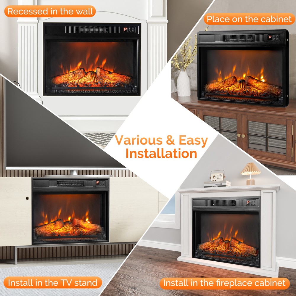 23" Fireplace Electric Embedded Insert Heater 6 Colors Log Flame Effect 1400W