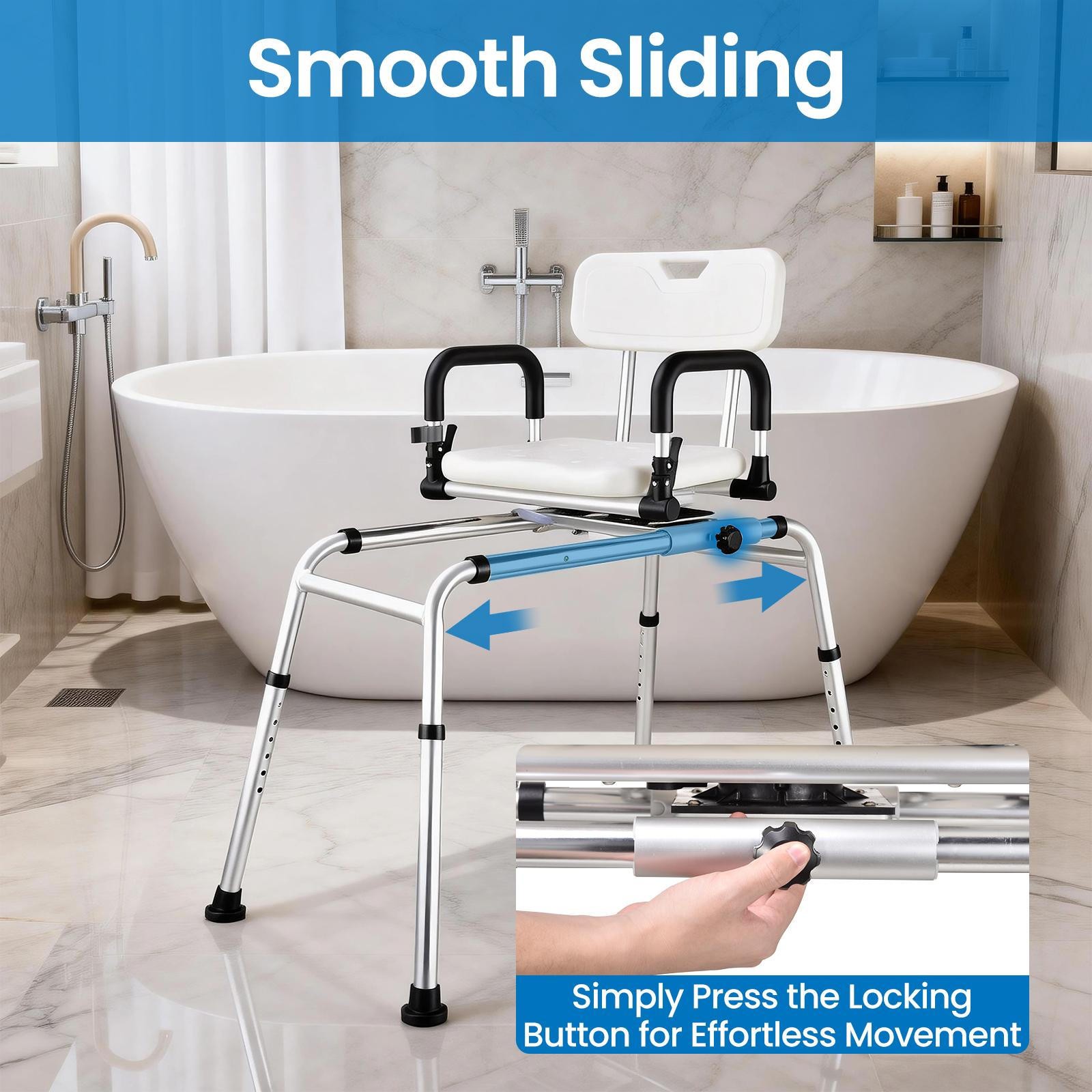 Sliding Tub Transfer Bench Shower Chair w/ 360 Degree Swivel Seat 220LBS