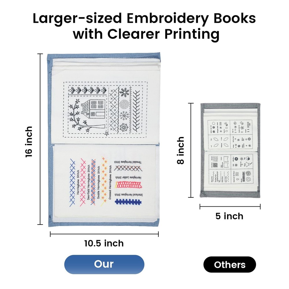 Embroidery Stitch Book Kit Large Size Full Sewing Tools Tutorial Beginners Gift
