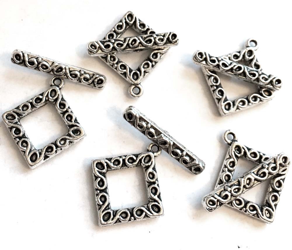 4 Sets Antique Silver Pewter Diamond Toggle