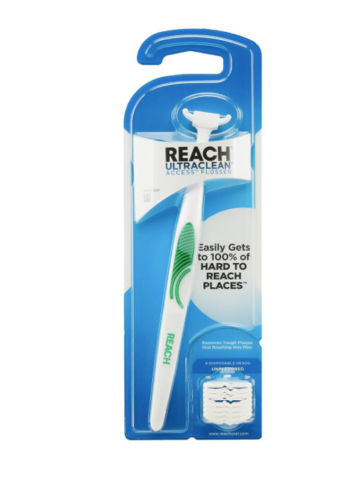 Flosser Starter Kit – 1 Handle + 8 Refills, Unflavored, Reaches Back Teeth