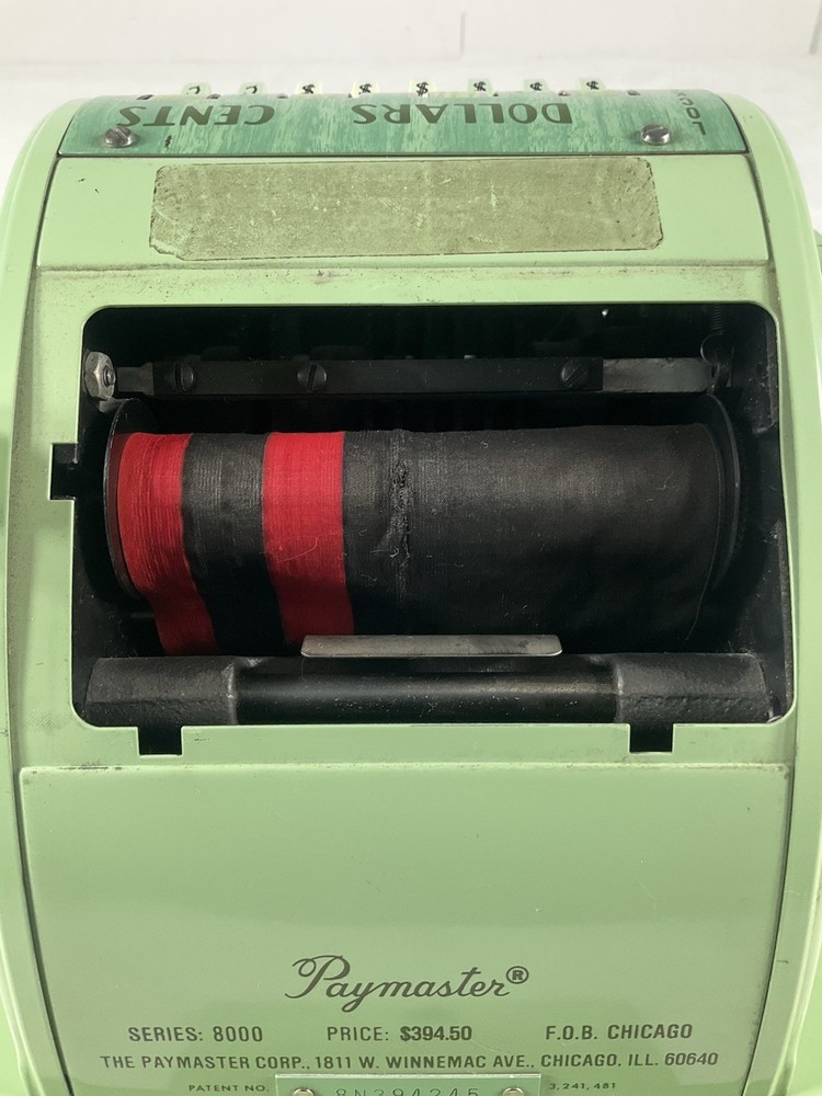 Vintage Paymaster Check Protector Machine Green Metal Chicago IL
