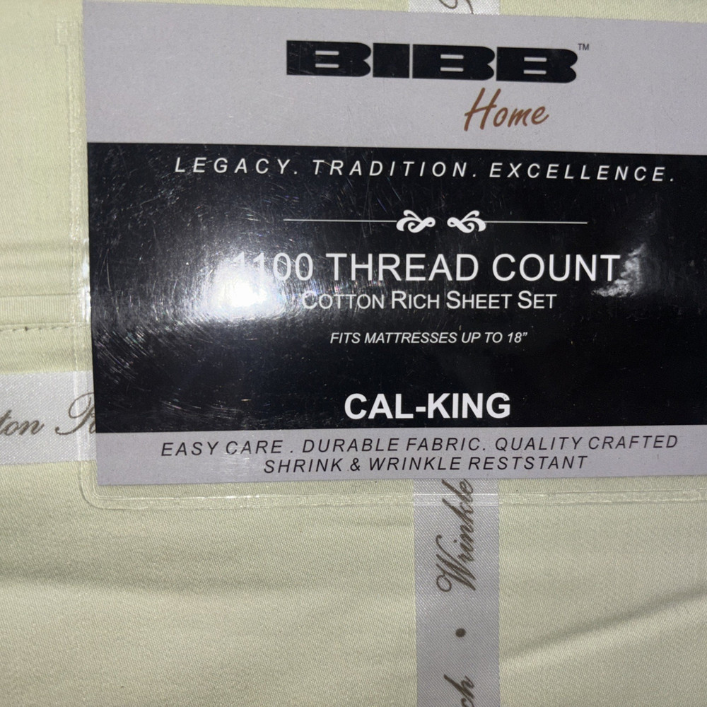 BIBB CAL-KING SHEET SET 1100 THREAD CT 18 DEPTH EXTRA PILLOW CASES MINT GREEN