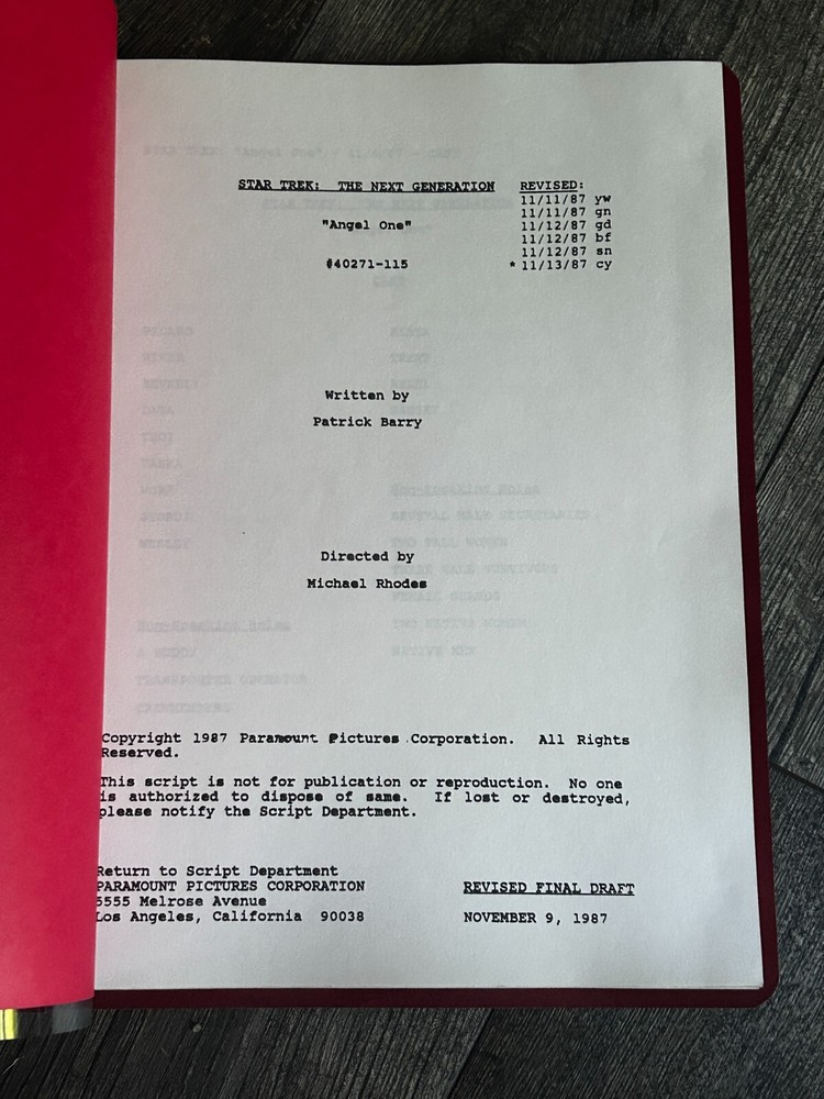 STAR TREK Script The Next Generation Angel One Revised Final Draft Nov 9 1987