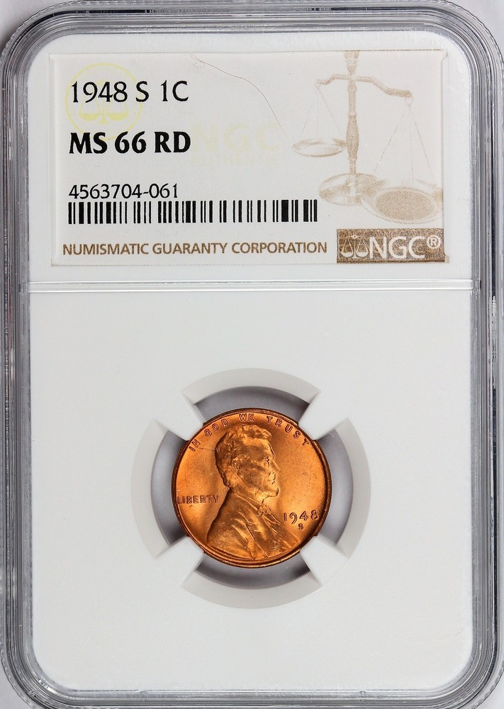 1948-S Lincoln Cent NGC Certified MS66 RED!