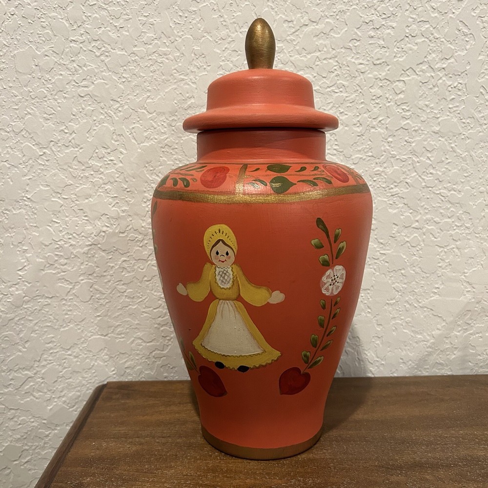 Painted Ceramic Decorative Vase w/Lid