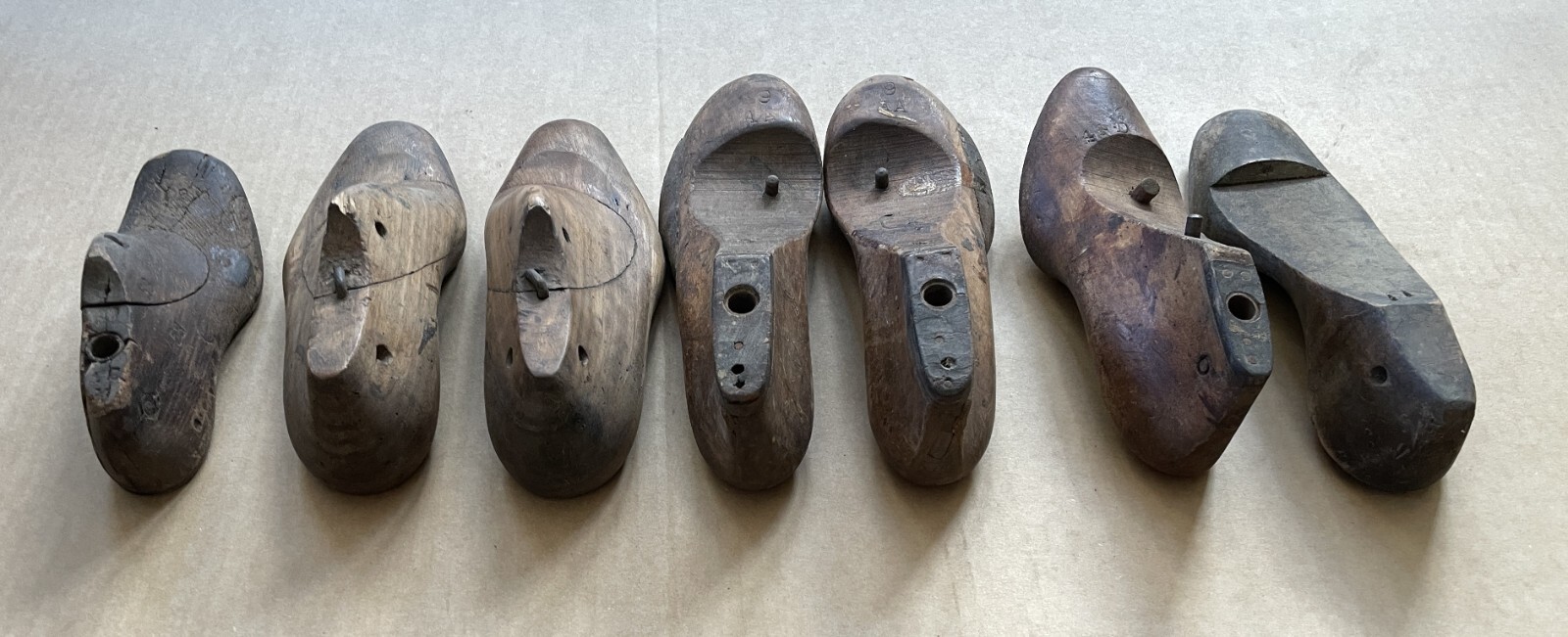 OUTSTANDING Lot of (7) Antique Wood Adult SHOE LASTS Forms Cobbler Molds