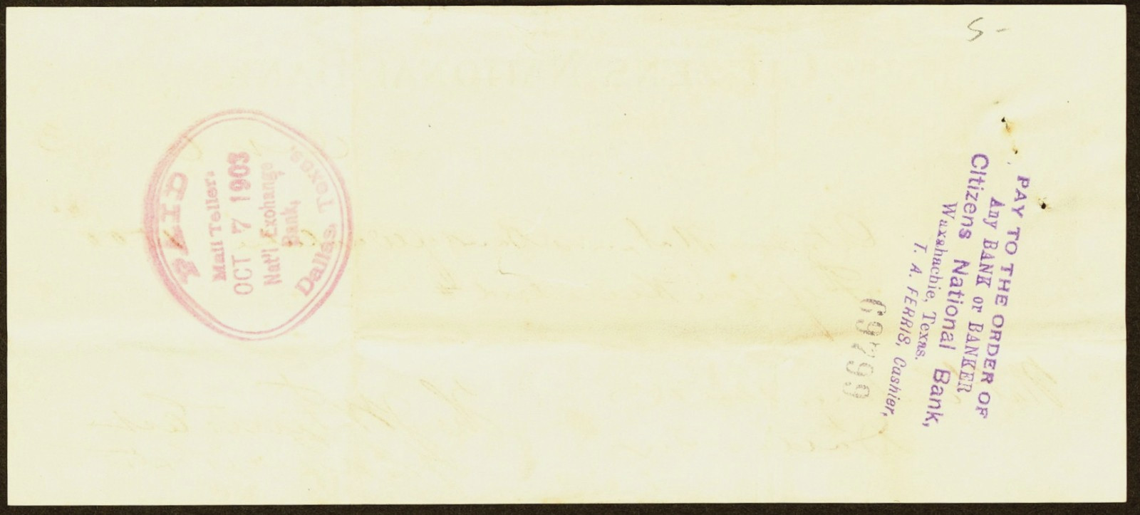 TX $1,500 WAXAHACHIE Texas The Citizens National Bank October 6, 1903 check