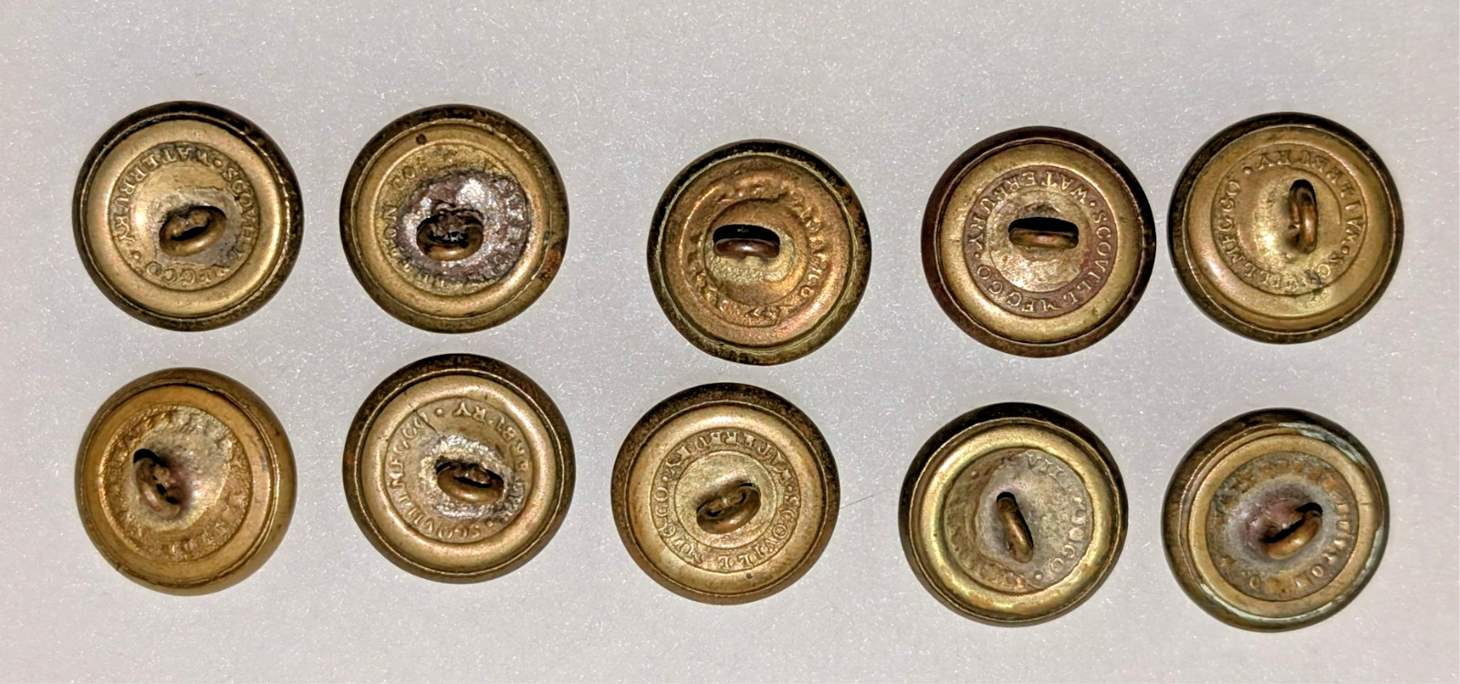 Ten Nondug Civil War Federal Eagle Buttons -- bm Scovill Mfg. Co.