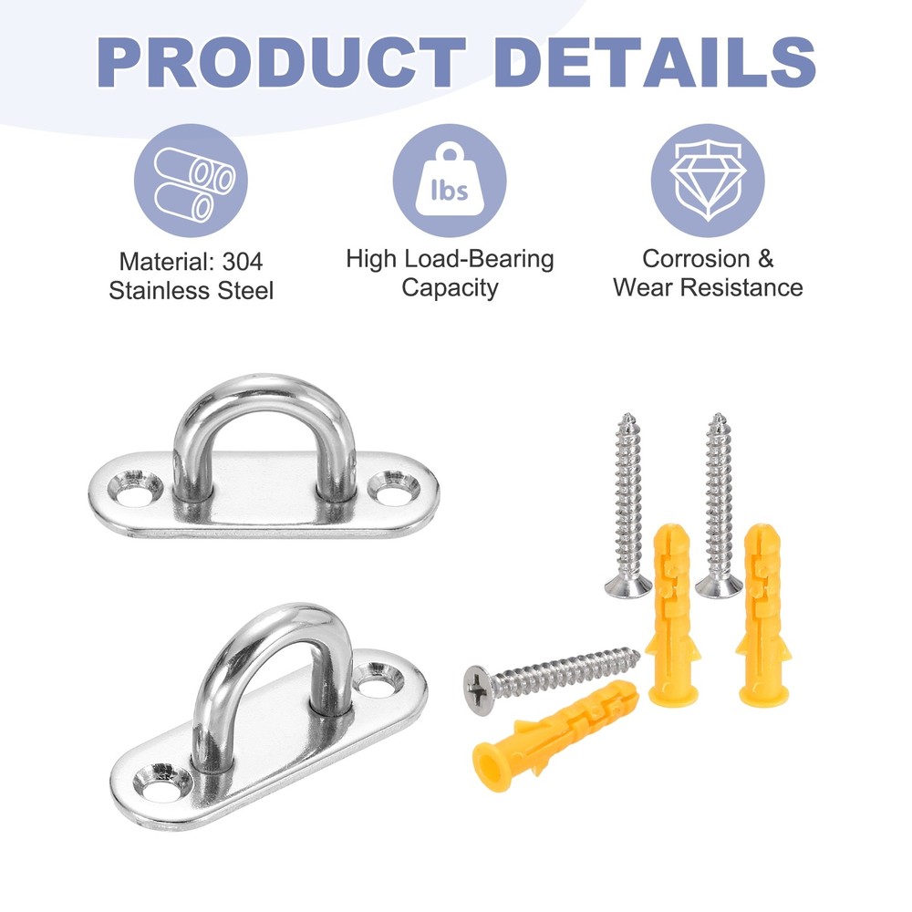 2Pcs M8 Eyelet Bracket Set Elliptic Hook Plate and Hook, Silver