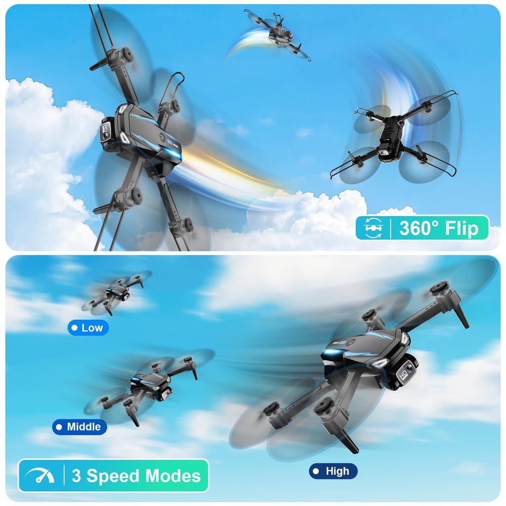 1080P FPV Foldable Camera Drone Brushless RC Quadcopter 2 Batteries Hover