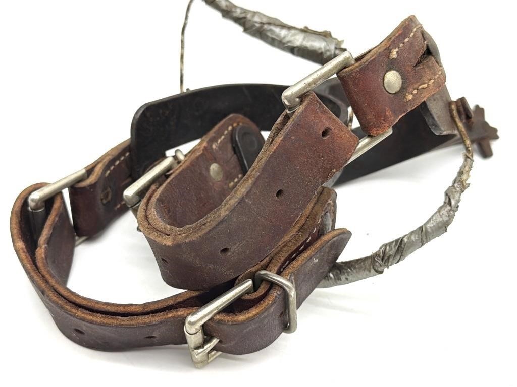 Vintage Rugged Heavy Duty Spurs & Leather Straps Cowboy Rodeo Bull Bronc Riding