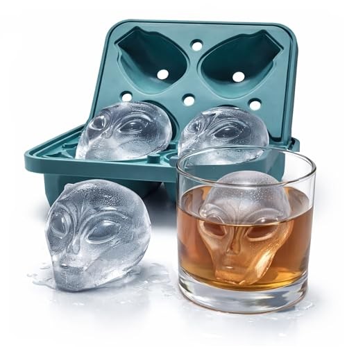 ZENWARE Alien Ice Cube Mold –4 Large 3D Alien Head Ice Cubes (2.32") for
