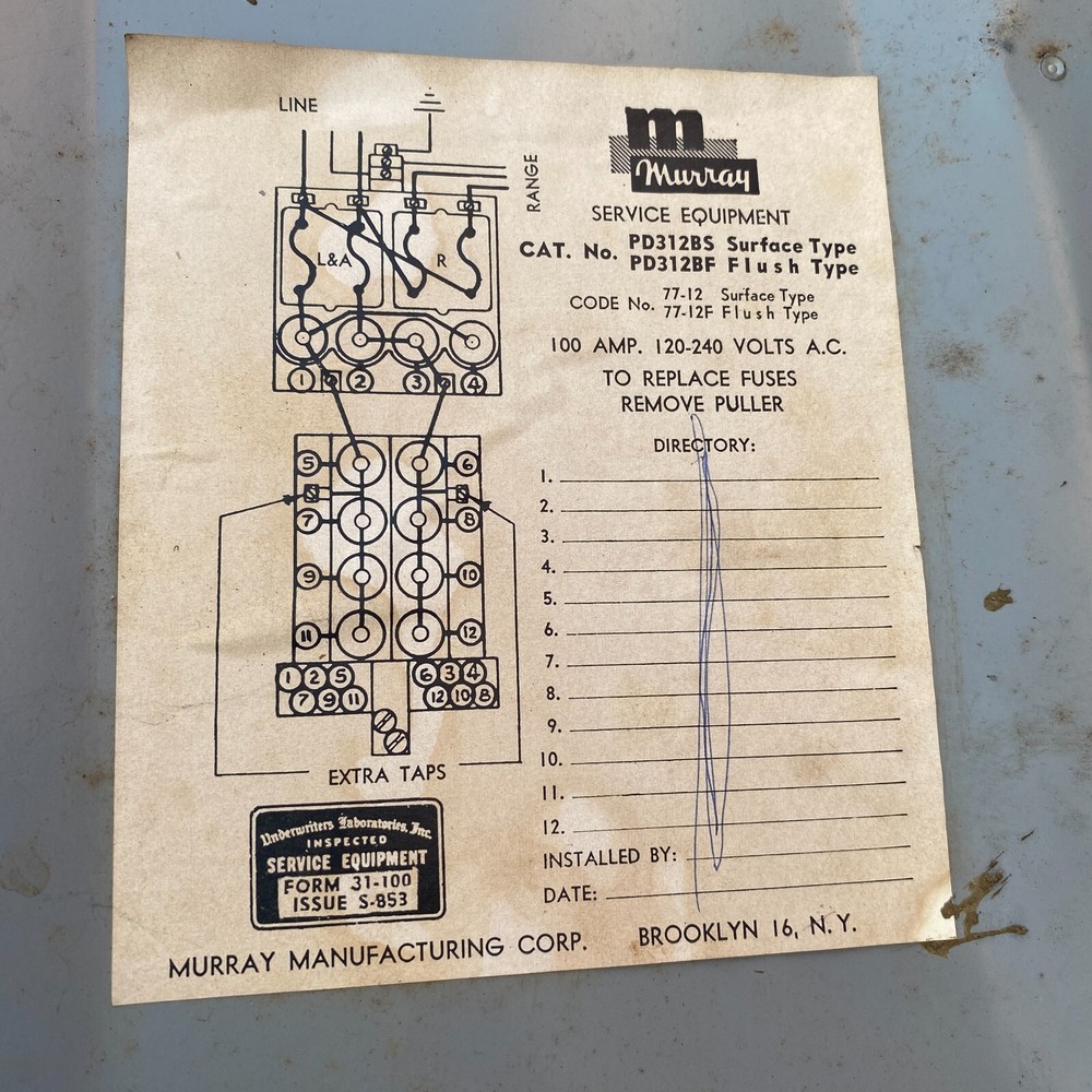 MURRAY GENERAL DUTY ENCLOSED SWITCH WITH 100A 120-240V FUSES REMOVE PULLER 🎯