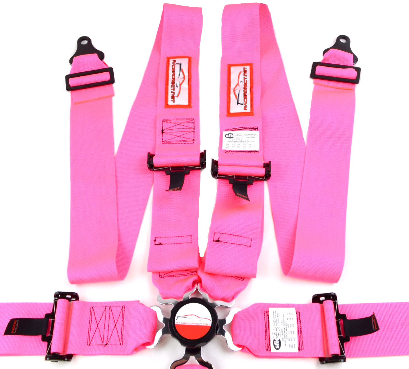 SFI 16.1 HOT PINK CAM LOCK 5 PT RACING HARNESS FLOOR MOUNT SIGNATURE SERIES