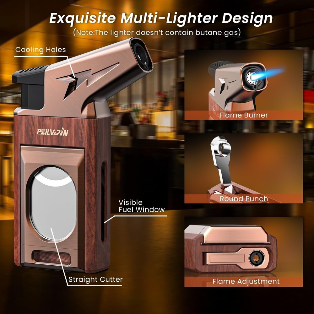 Torch Lighter with Built-in Straight Tool, Punch, Windproof Jet Flame Tool, B...