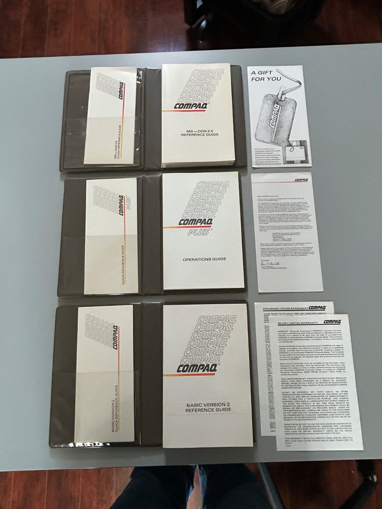 Vintage COMPAQ PLUS manuals – Reference Guides for DOS 2.0, BASIC, OPS – UNUSED