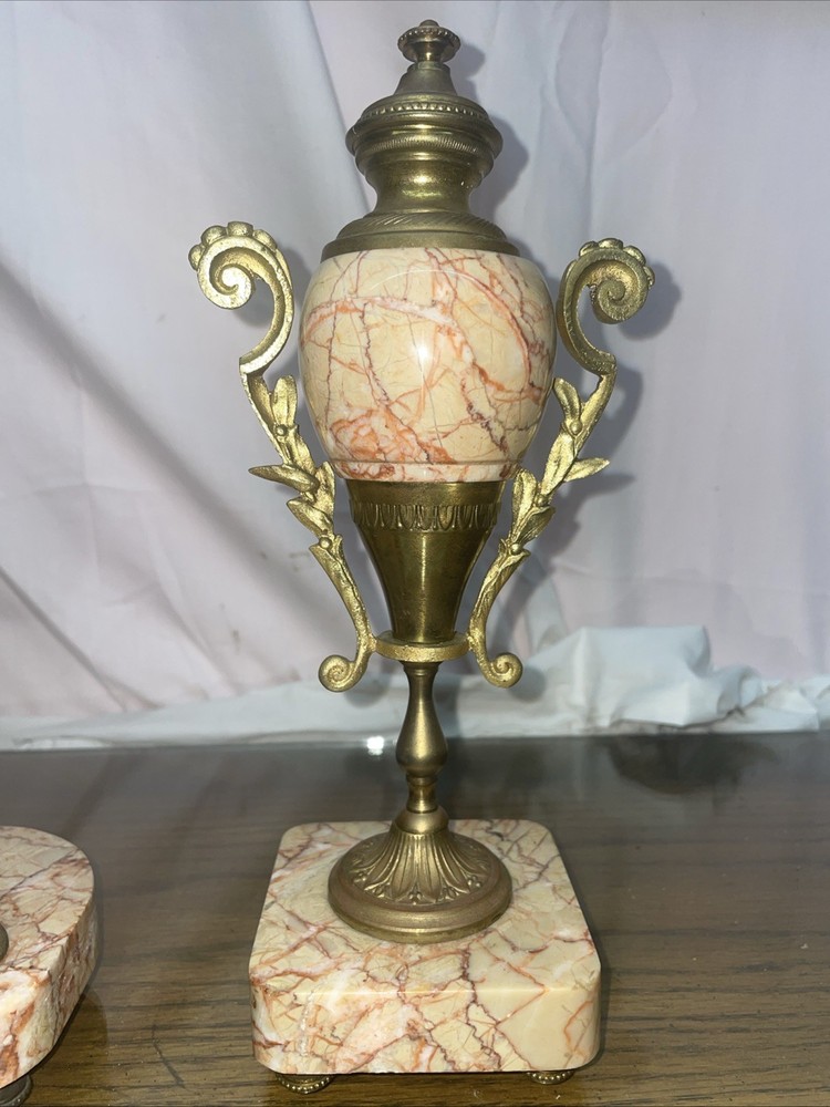 French Marble and Ormulo 5 Column Portico Clock Selsi Paris Three Piece Set