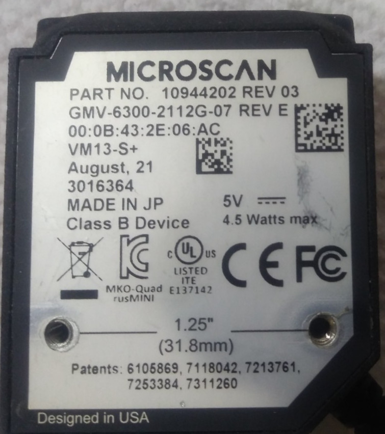 Microscan 10944202 Barcode reader GMV-6300-2112G-07
