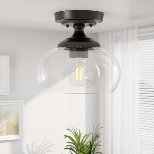 Industrial Semi Flush Mount Ceiling Light, 8.3" Ceiling Light 8.3 inch Black