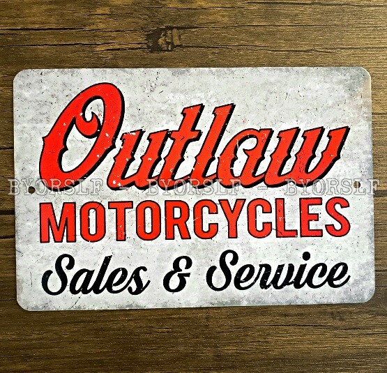 Metal Sign OUTLAW MOTORCYCLES biker motorbike club shop gang motorcycling trike