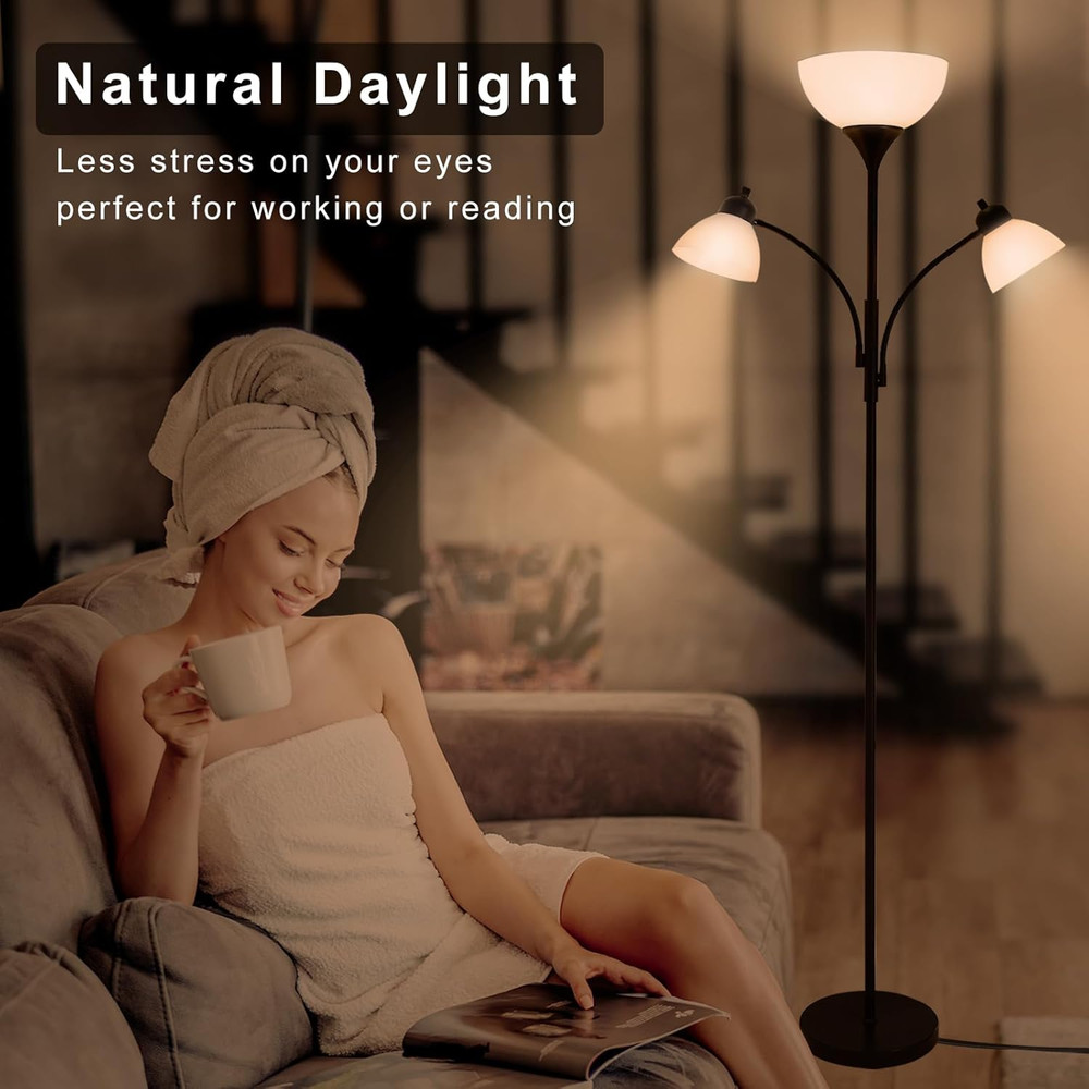 Modern Floor Lamp with Stepless Dimming & Adjustable Reading Lights