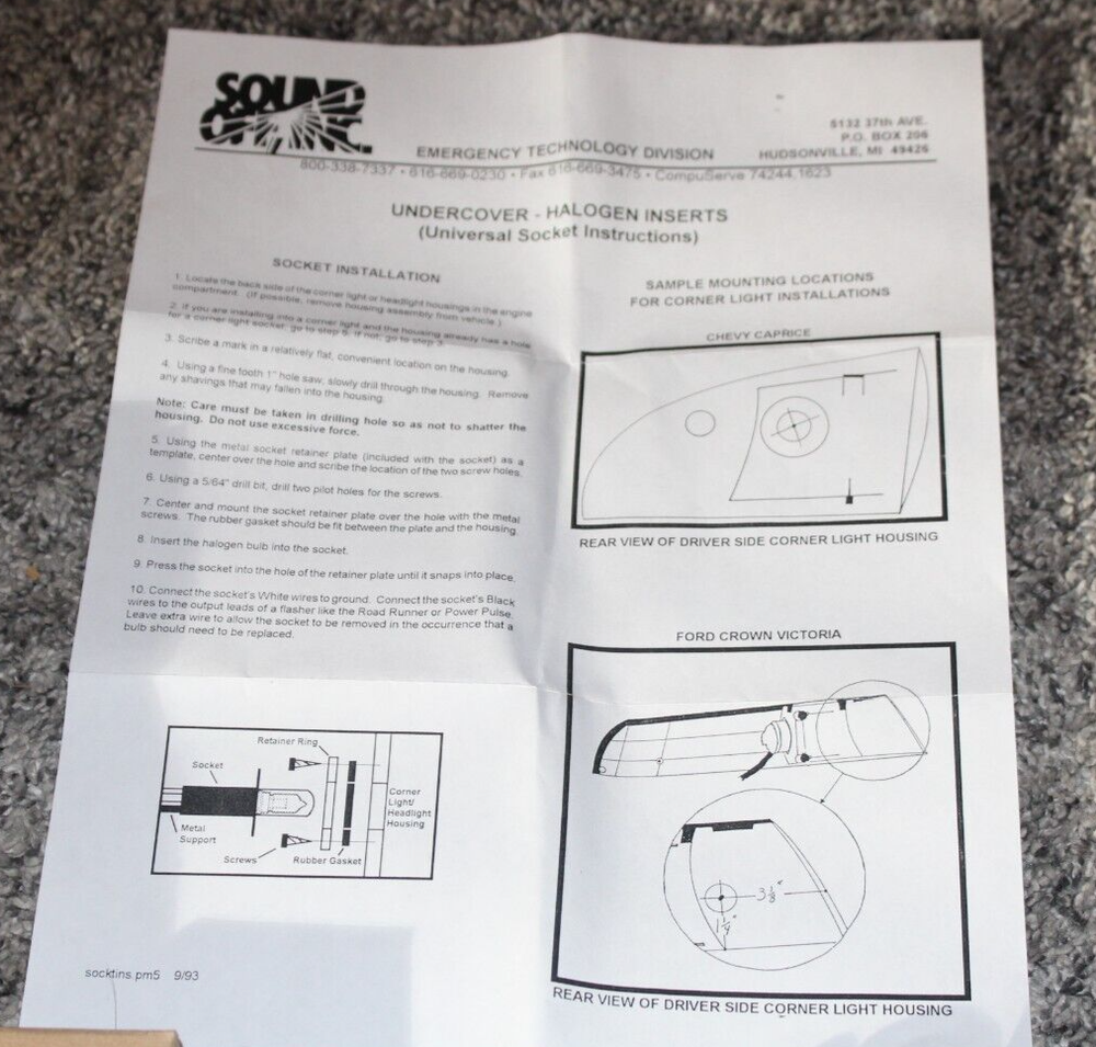 SOUND OFF INC. ETCBK2CC UNDERCOVER HALOGEN INSERTS ( NOS)