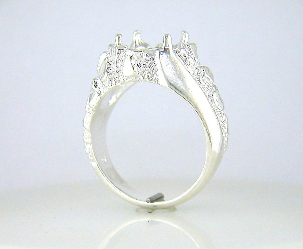 Mens Round Swirl Nugget Ring Setting Sterling Silver