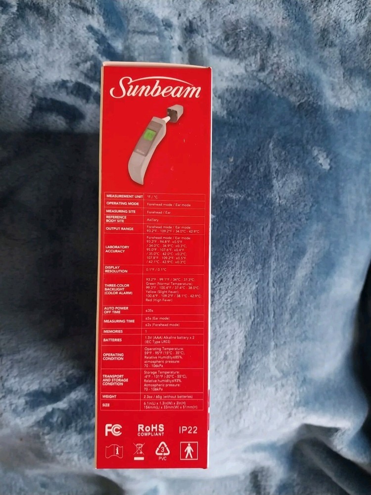 Sunbeam Infrared No Touch Dual Usage Forehead-or-Ear Thermometer
