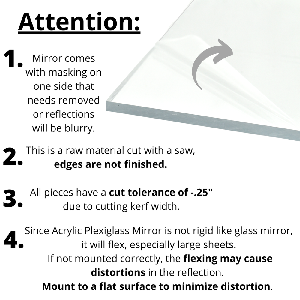 Mirrored Acrylic Plexiglass Plastic Sheet, Various Sizes and Thicknesses