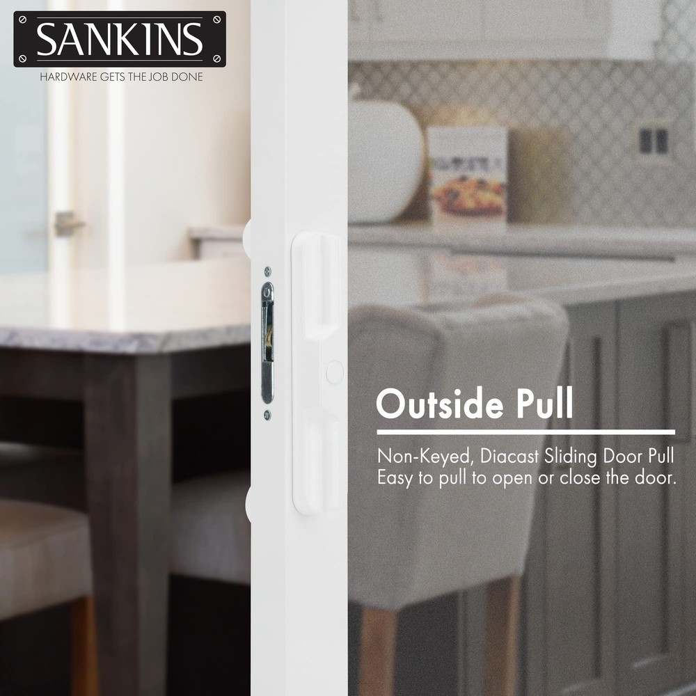SANKINS Sliding Patio Door Handle Pull Set Set+Mortise Lock, White