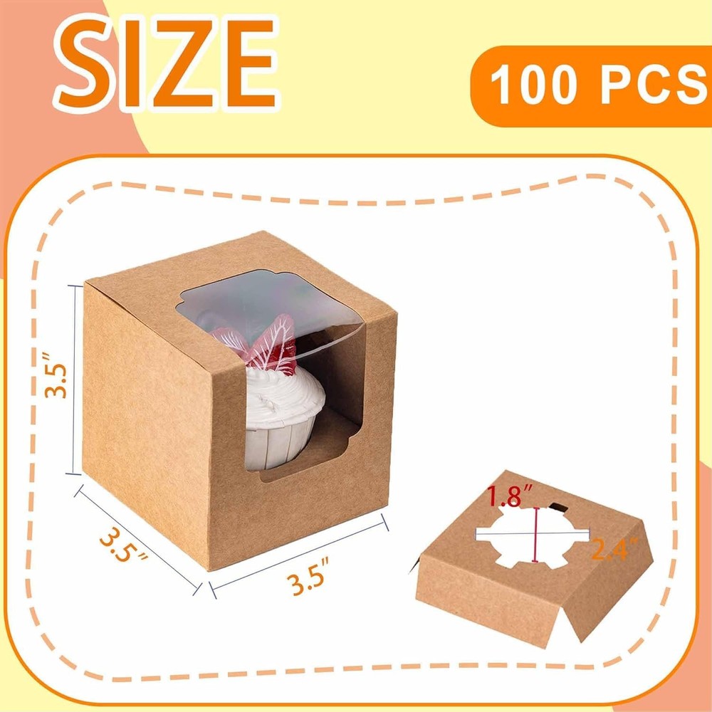 Individual Cupcake Containers Boxes Brown 100 Pcs