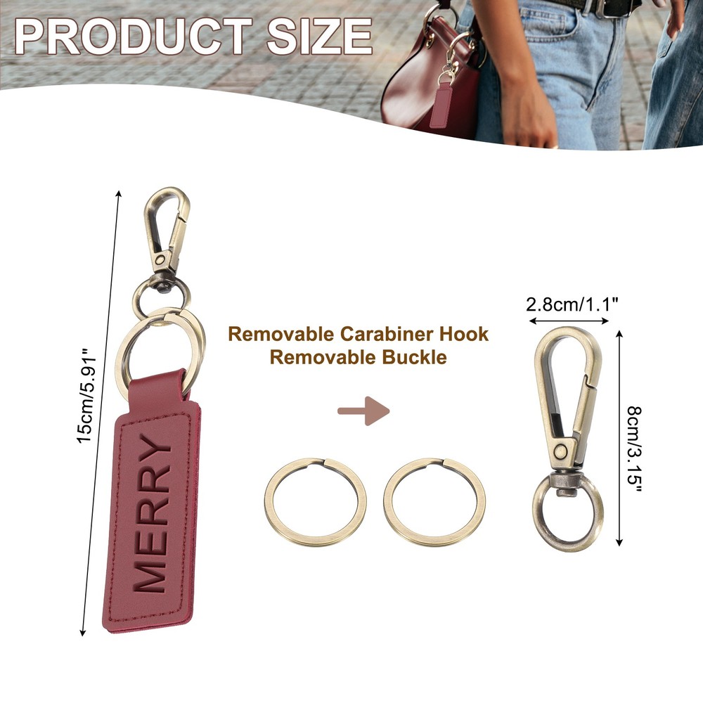 Leather Keychains, 1Pcs Leather Key Chain for Car Keychain, Dark Red