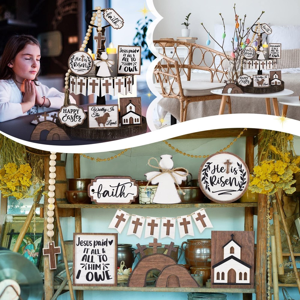 Amyhill 17 Pcs Easter Tiered Tray Decor Religious Multicolor
