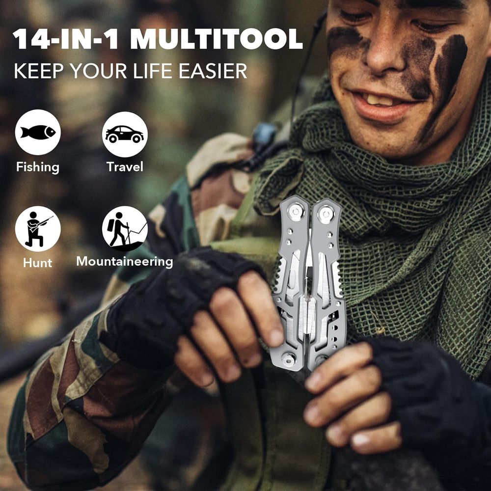 14-In-1 Multitool Pliers，Premium Portable Multi Tool ，With Safety Locking Profes