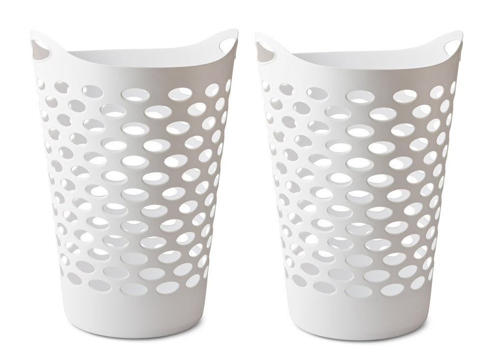 Plastic Round Laundry Hamper with Handles White 2 Pack