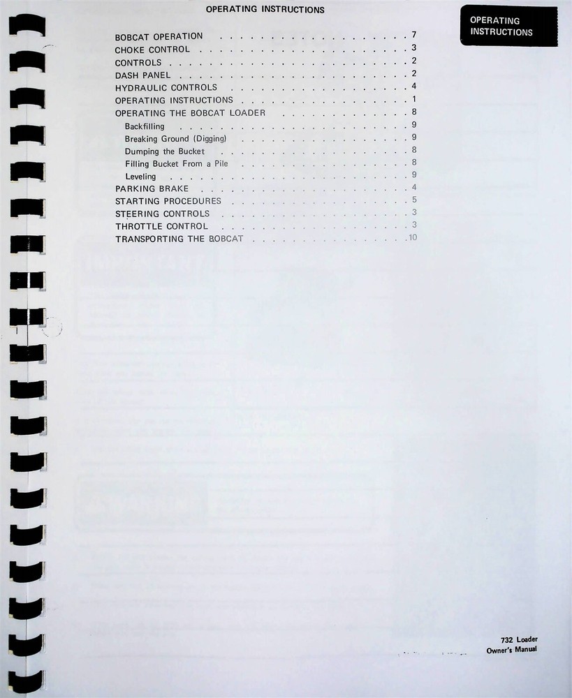 Bobcat 732 Skid Steer Loader Operators Owners Manual