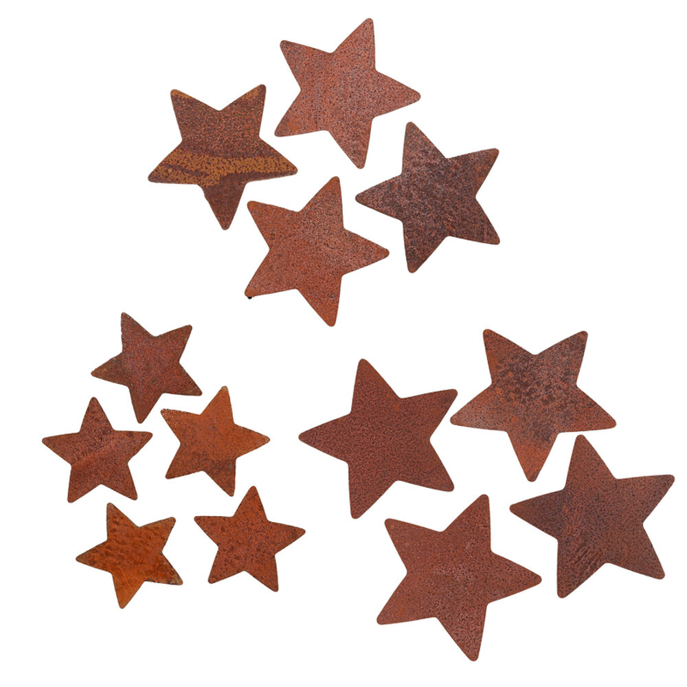 Bulk Package of 52 Large Assorted Sized Rusty Tin Flat Stars