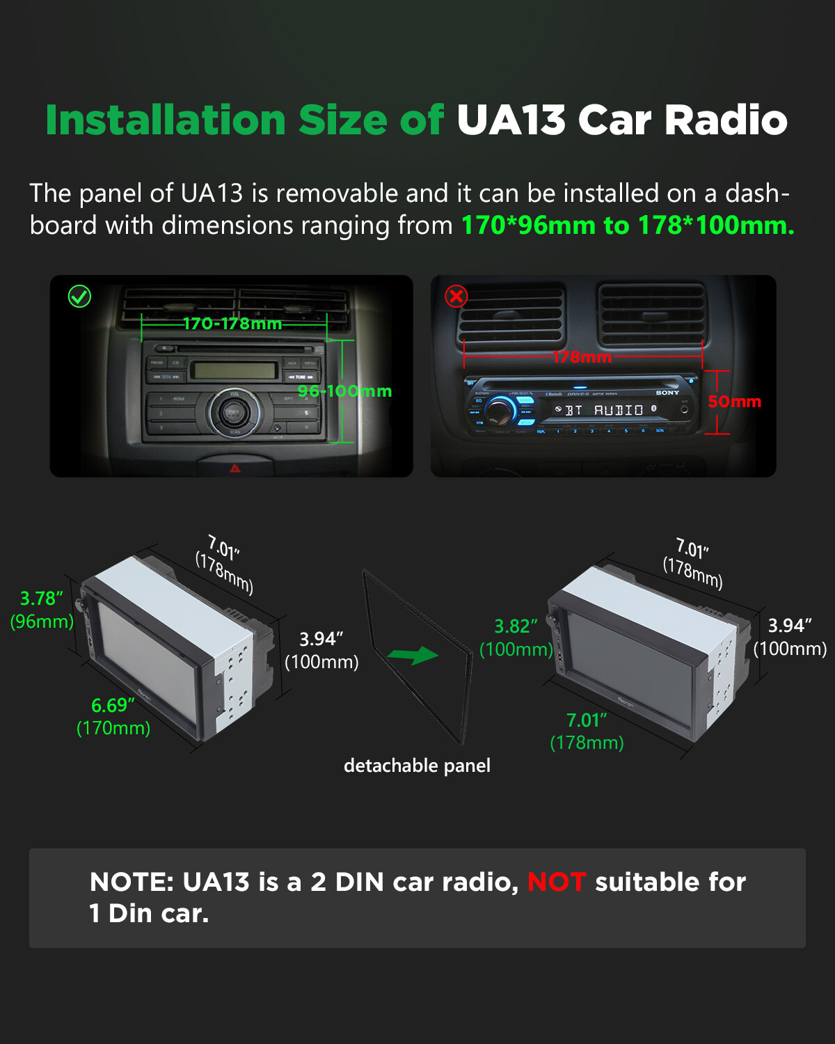 Eonon UA13 Android 13 Double 2Din 7" IPS Car Stereo Radio GPS CarPlay Audio WiFi