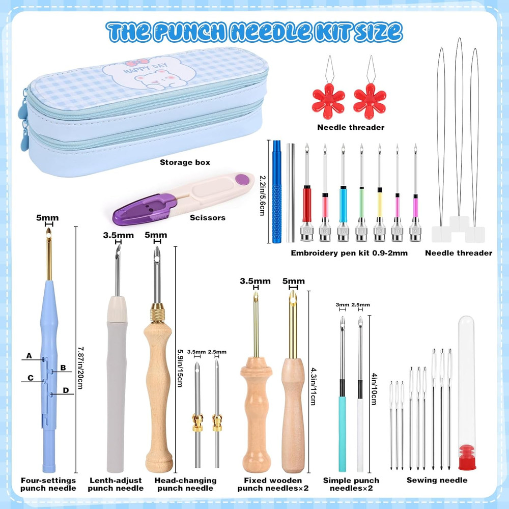 35Pcs Punch Needle Kit Adult Beginner, Adjustable Punch Needle Tool with Differe